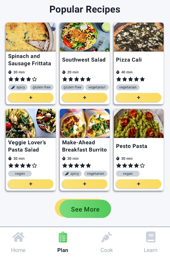 Screenshot of the recipe cards after changes