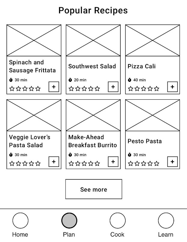 Screenshot of the recipe cards before changes